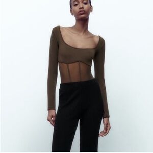Zara Brown Sheer Bodysuit